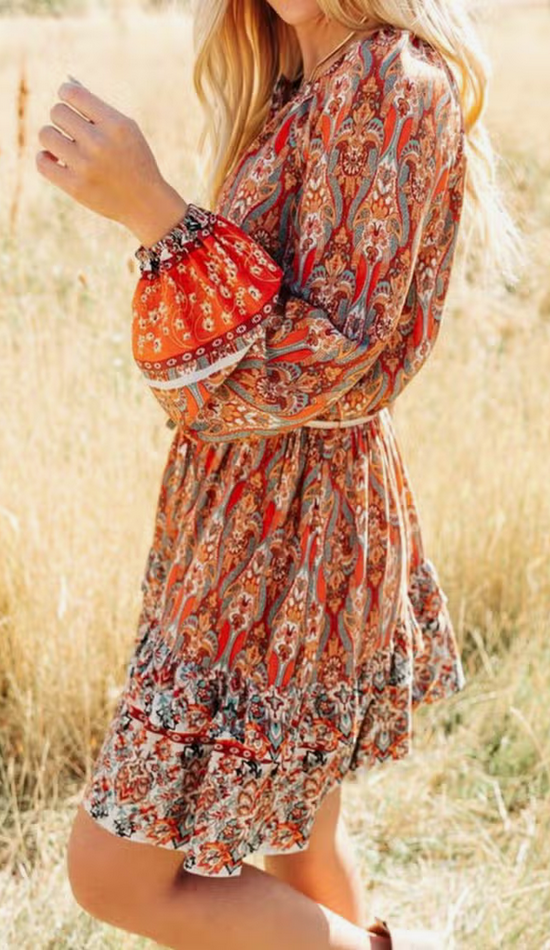 Load image into Gallery viewer, Boho Dress with Tassels - Orange
