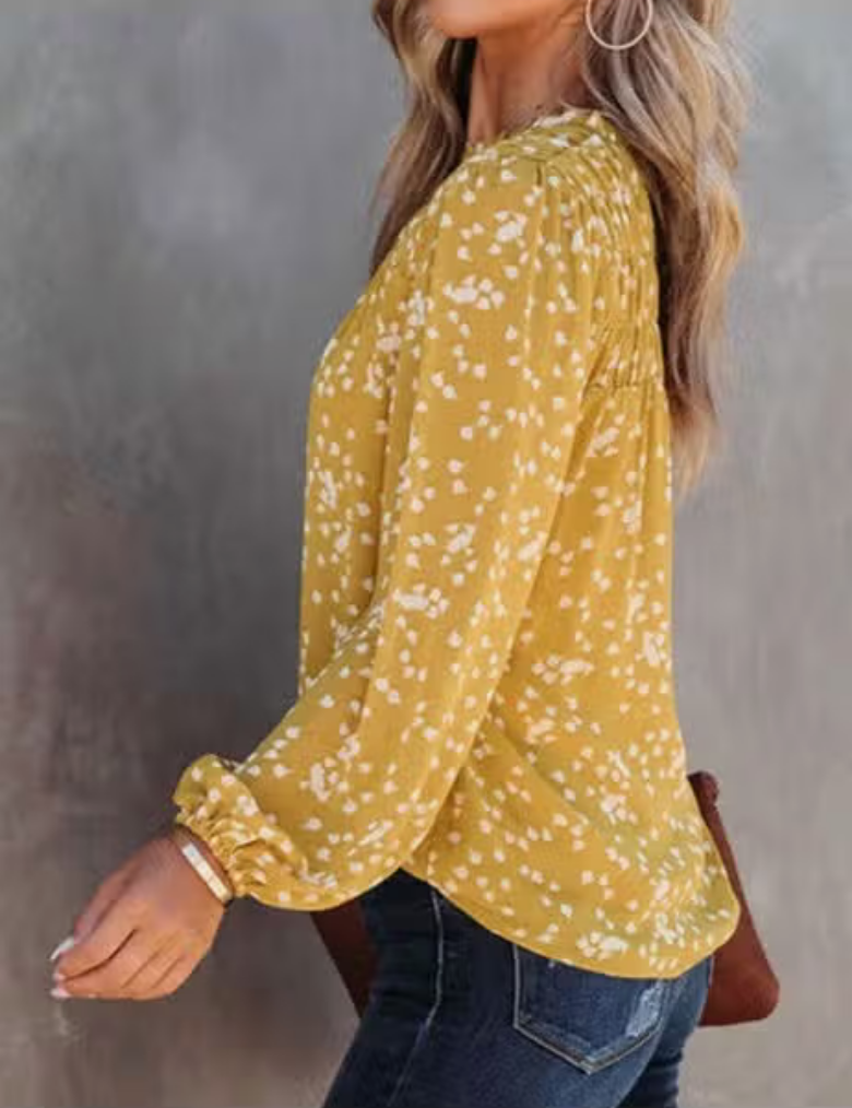 Load image into Gallery viewer, Long Sleeved Top with Smocked Shoulder Detail - Yellow
