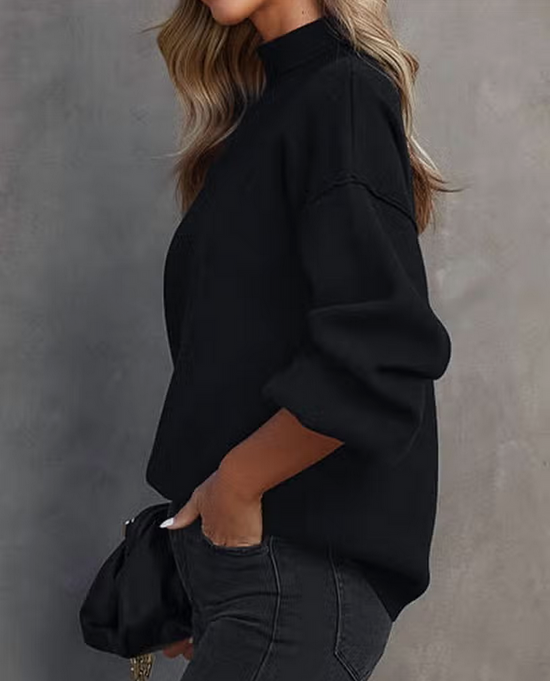 Turtleneck Sweater with Lantern Sleeves - Black