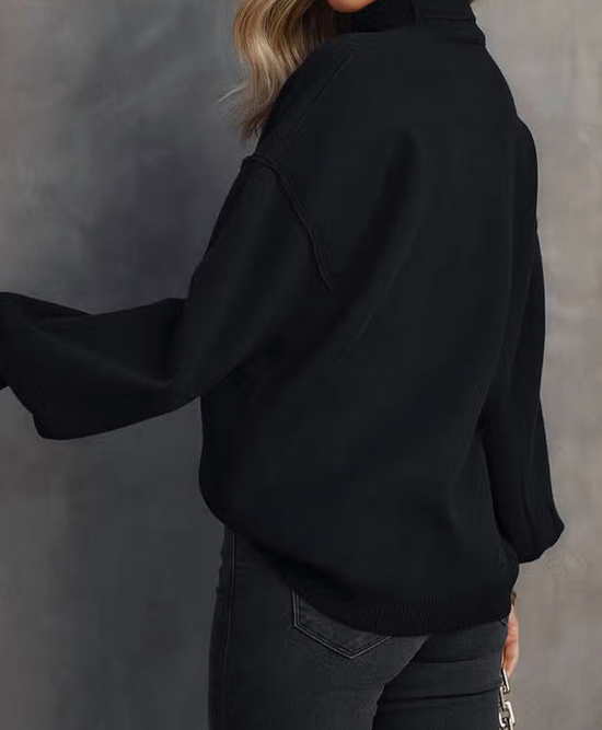 Turtleneck Sweater with Lantern Sleeves - Black