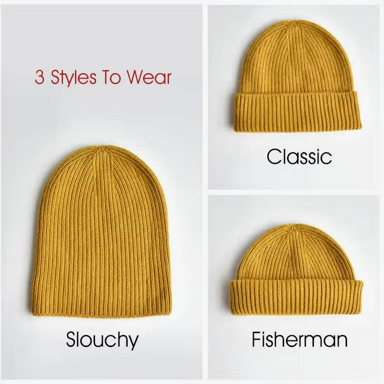 Cashmere & Wool Blend Beanie - Mustard