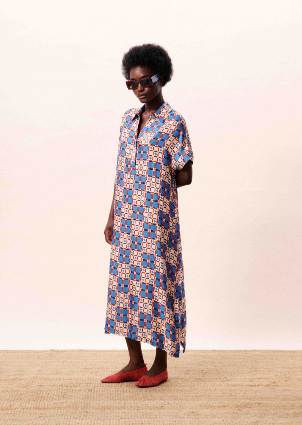 Short Sleeve Midi Canopus Dress - Azulejos