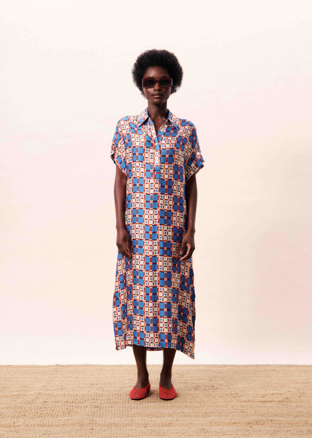 Short Sleeve Midi Canopus Dress - Azulejos