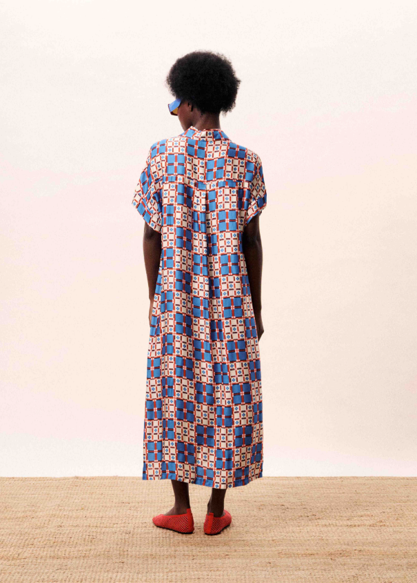 Short Sleeve Midi Canopus Dress - Azulejos