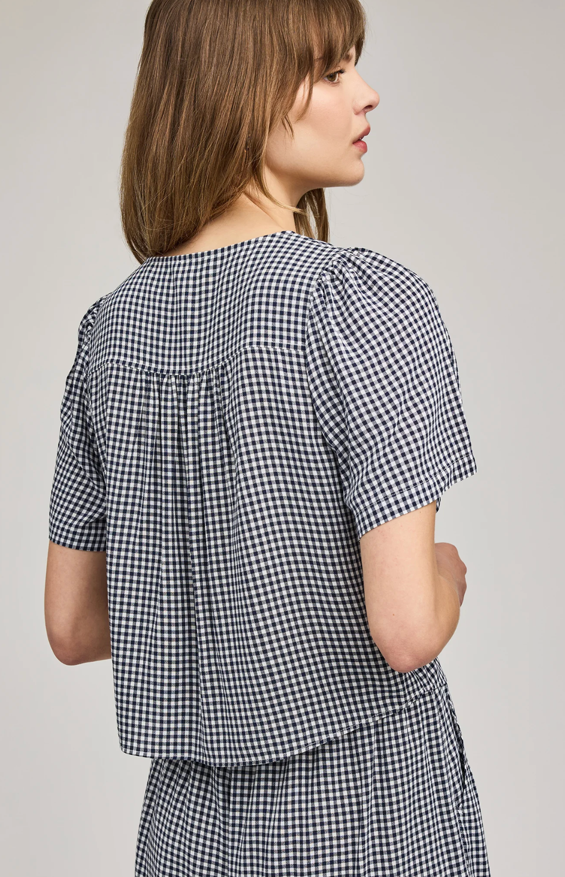 Becca Short Sleeve Gingham Top - Navy
