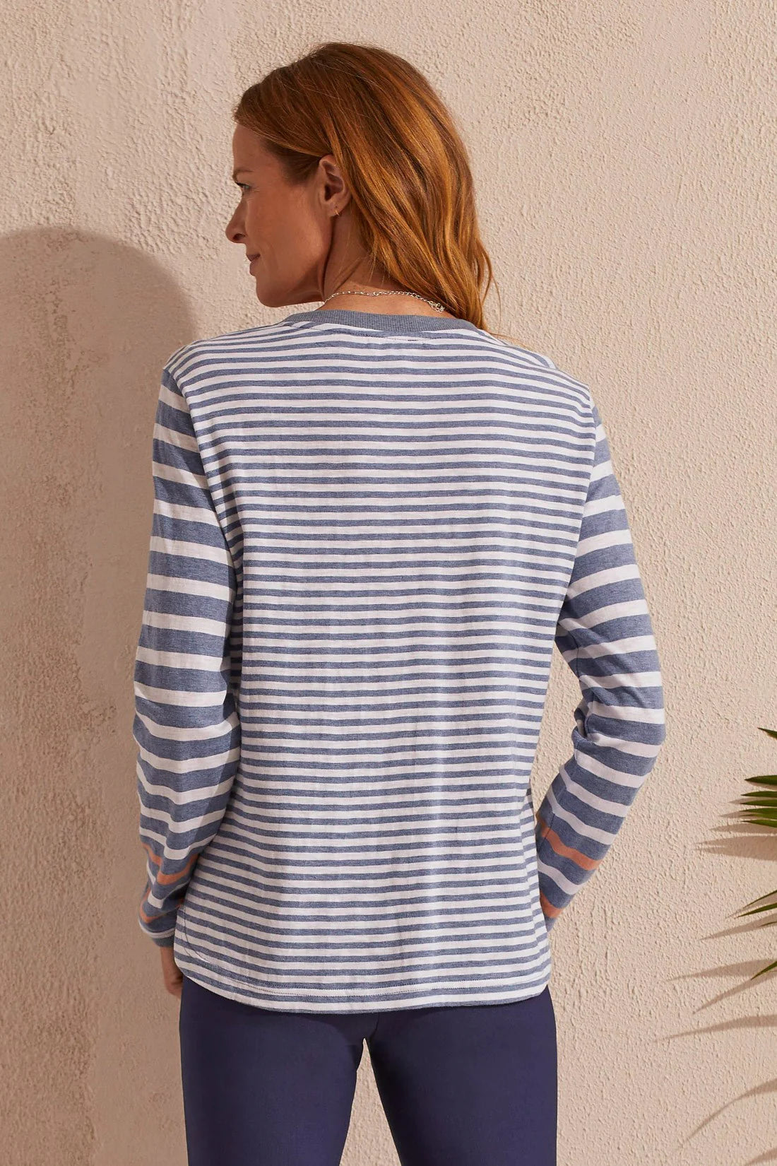 Load image into Gallery viewer, Long Sleeve Striped Crew Neck Tee - Chambray
