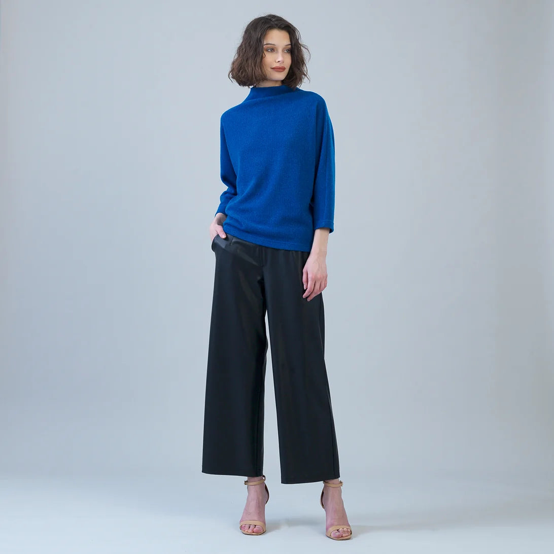Funnel Neck Chenille Sweater - Cobalt