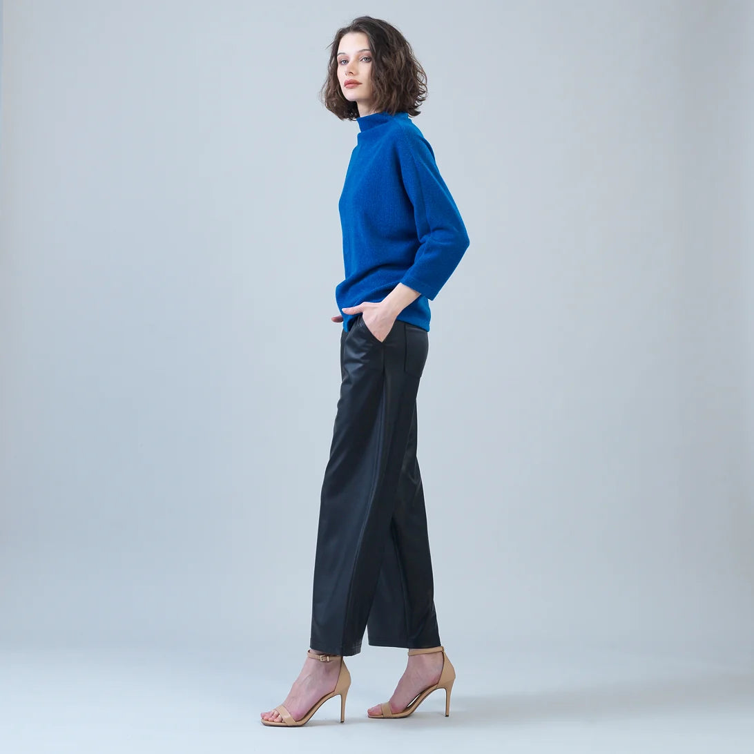 Funnel Neck Chenille Sweater - Cobalt