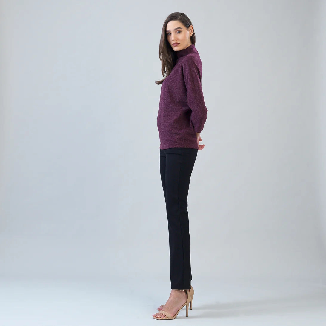 Funnel Neck Chenille Sweater - Plum