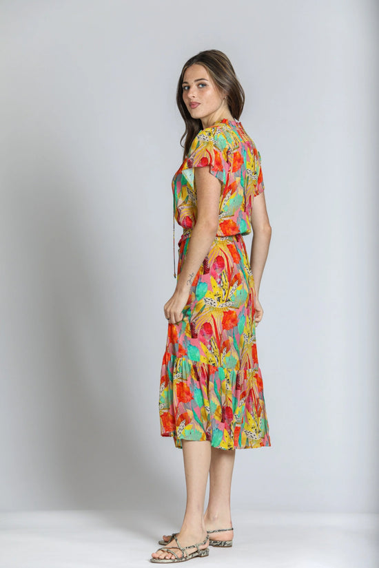 Short Sleeve Dress with Smocked Shoulders - Yellow/Orange