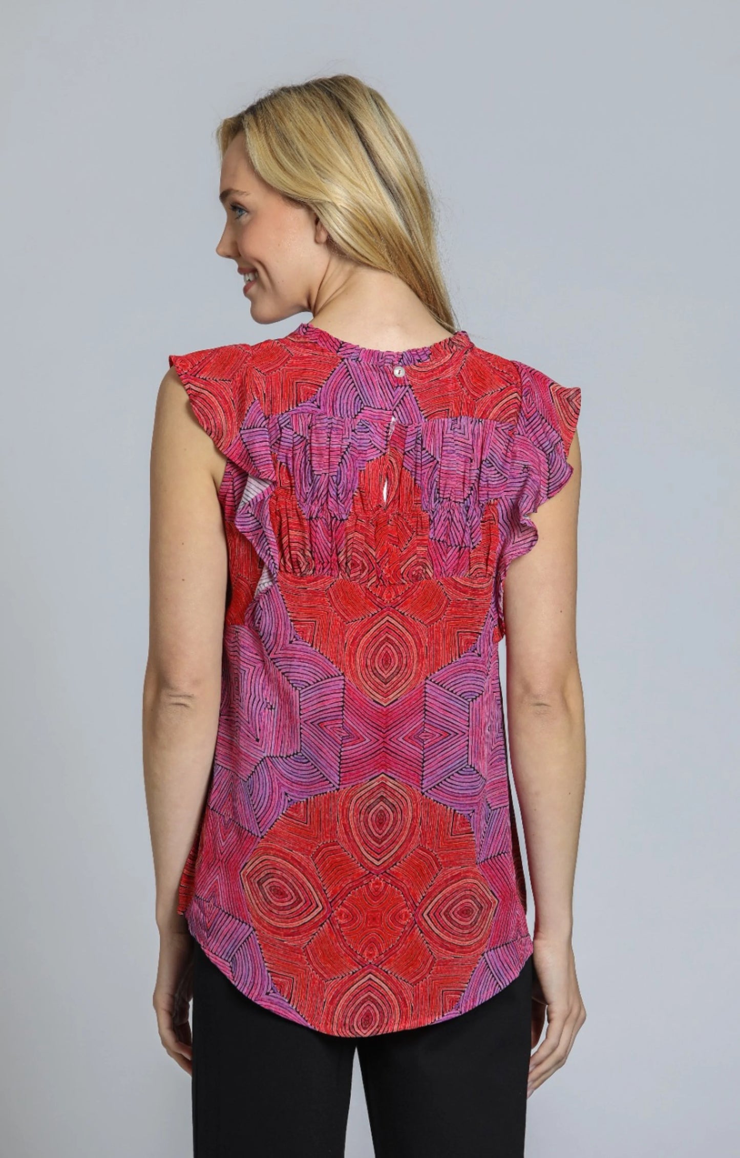 Sleeveless Flutter Sleeve Top - Red/Purple