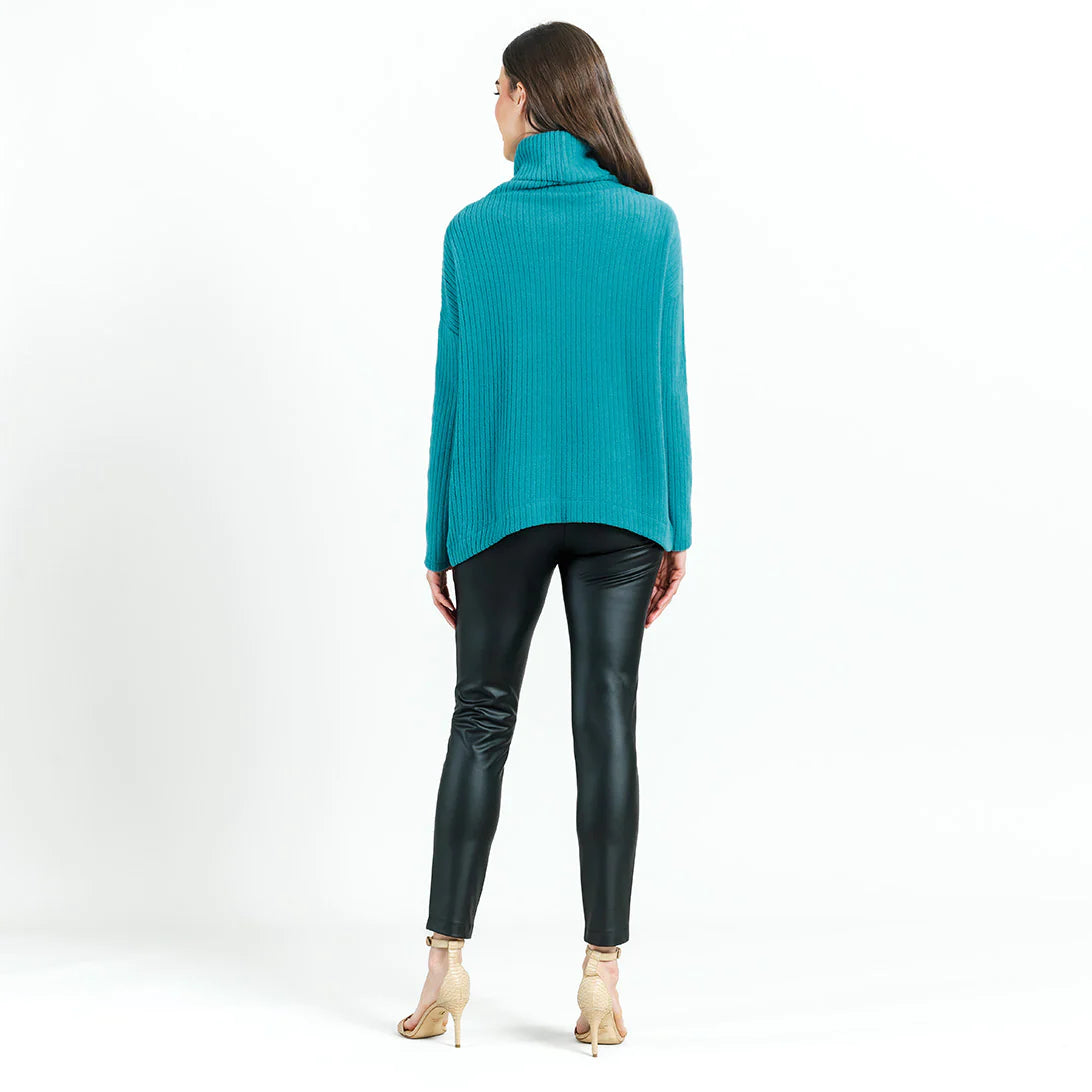 Chunky Chennile Cowl Neck Sweater - Teal