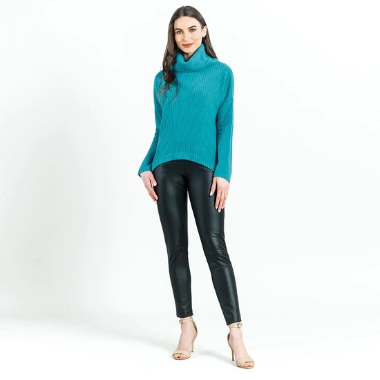 Chunky Chennile Cowl Neck Sweater - Teal