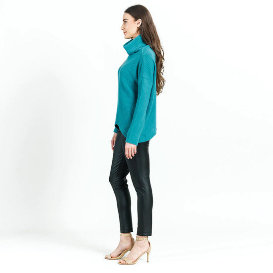 Chunky Chennile Cowl Neck Sweater - Teal