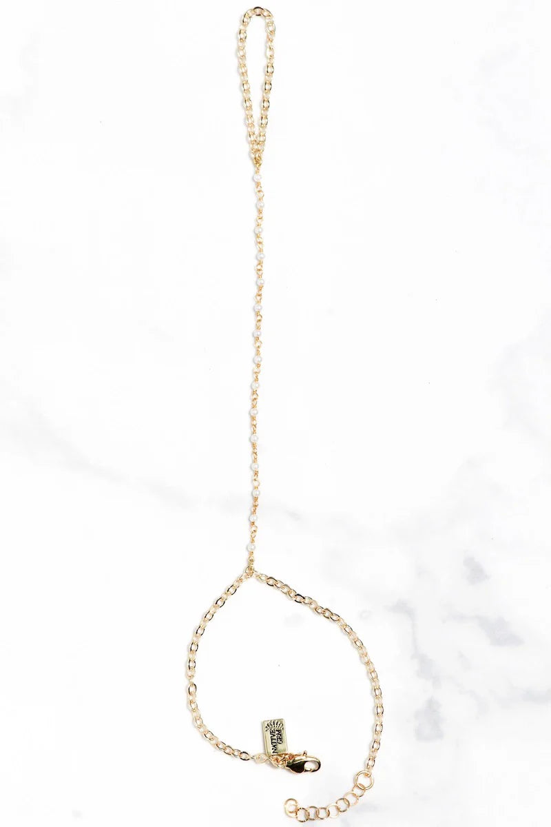 Tiny Pearl Handchain - Gold