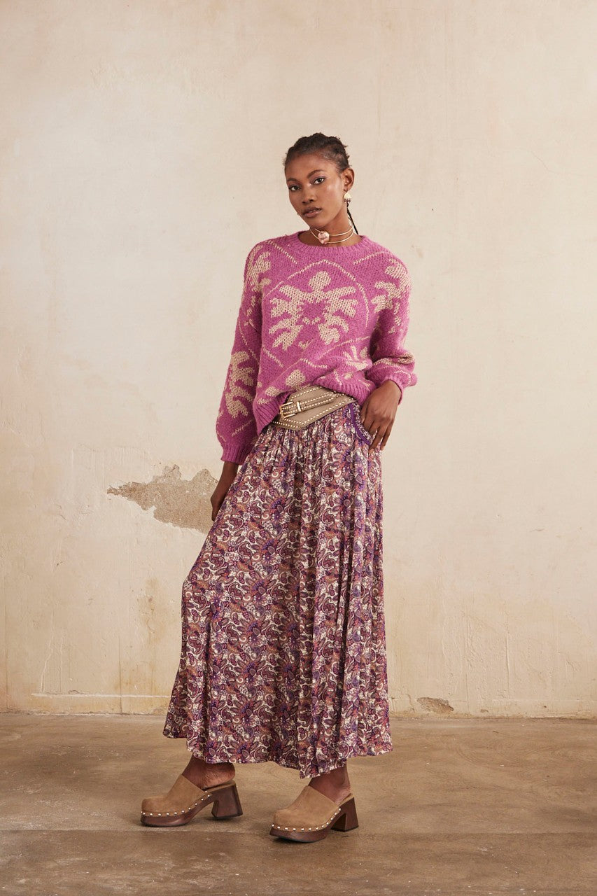 Jacquard Pullover Sweater - Fuschia