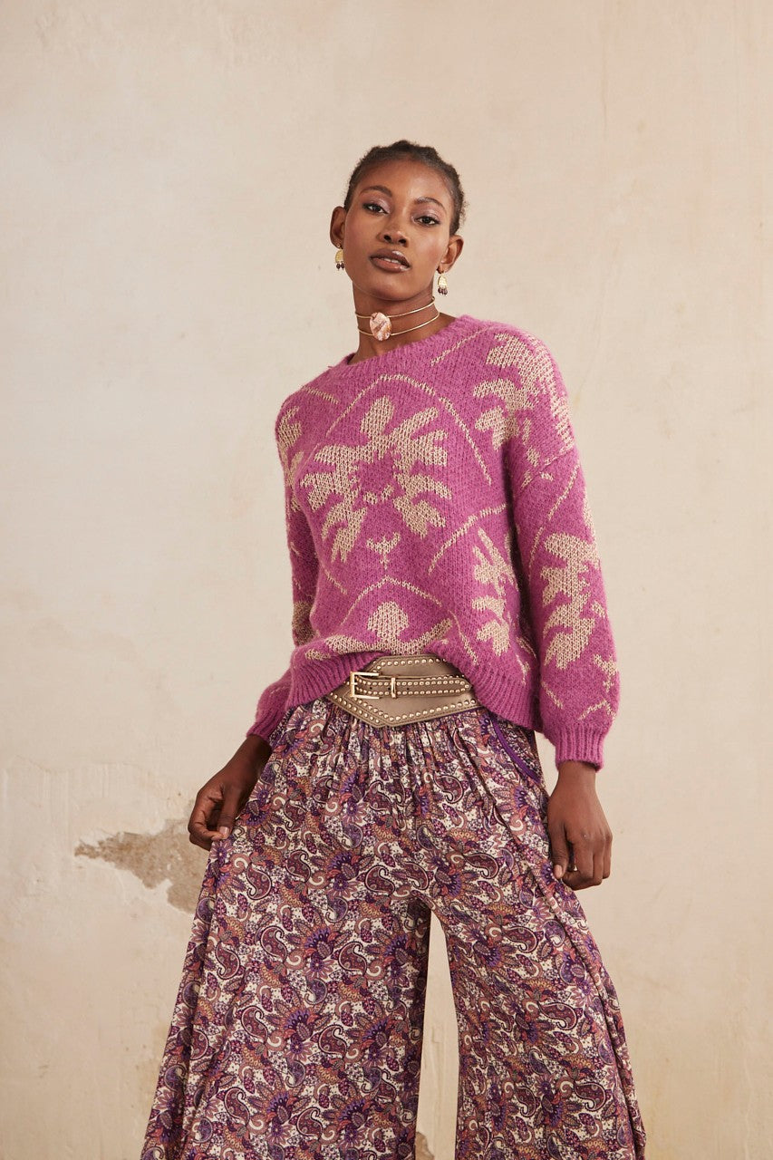 Jacquard Pullover Sweater - Fuschia