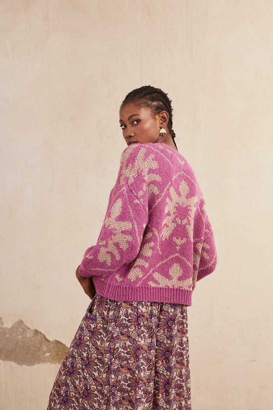 Jacquard Pullover Sweater - Fuschia