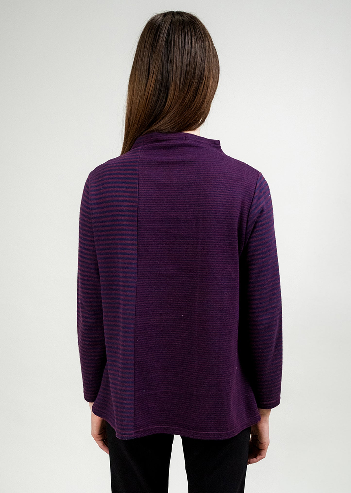 Mock Turtleneck Sweater with Stripes - Burgundy/Navy