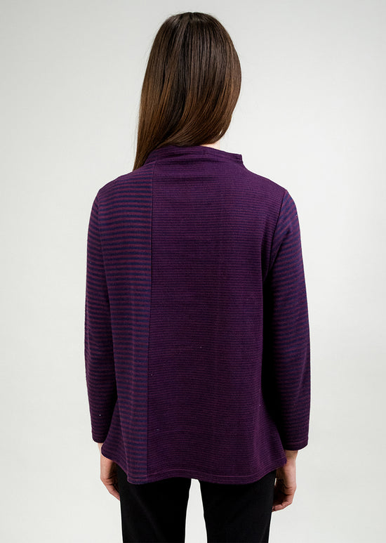 Mock Turtleneck Sweater with Stripes - Burgundy/Navy