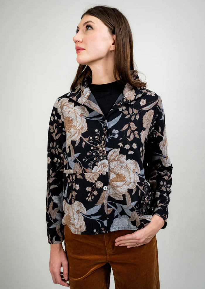 Floral Print Jacket - Black/Tan