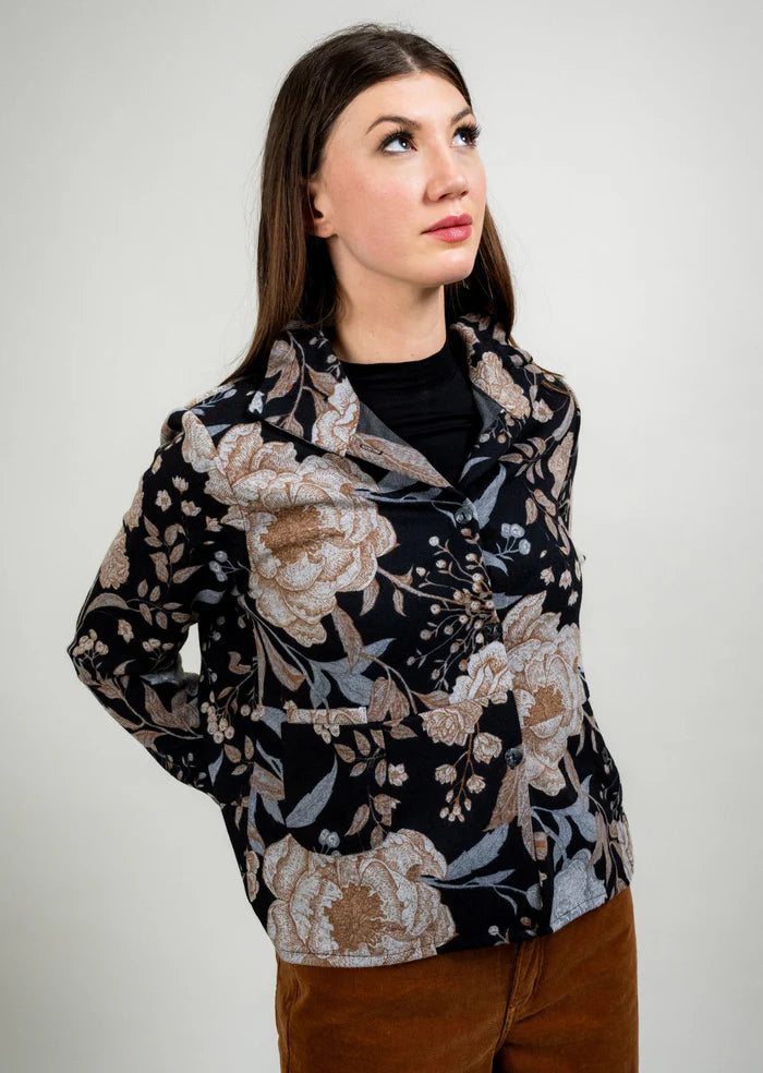 Floral Print Jacket - Black/Tan