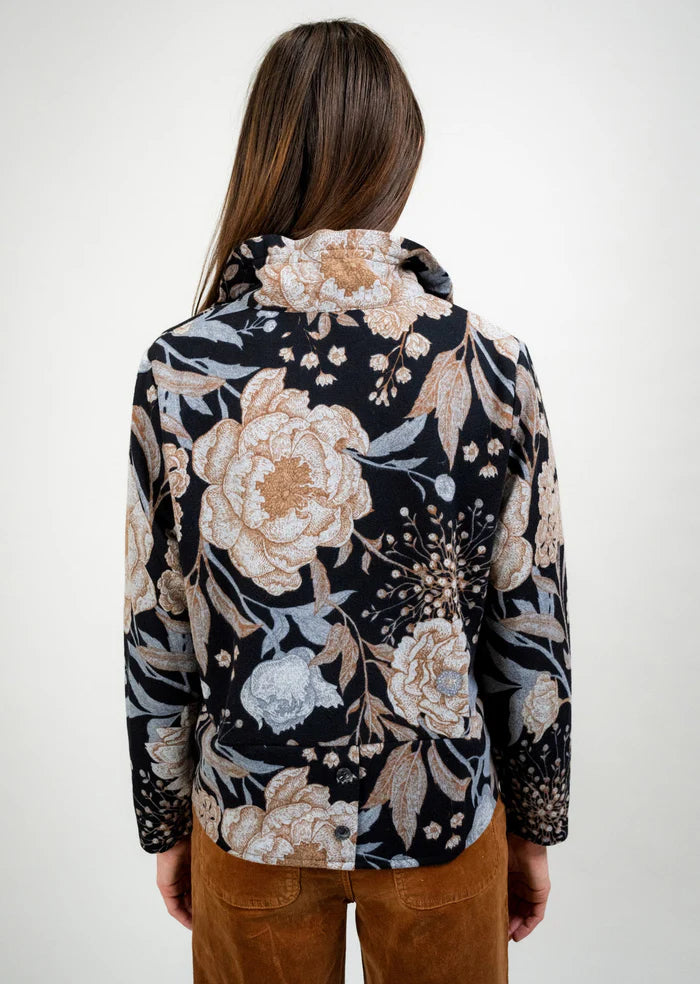 Floral Print Jacket - Black/Tan