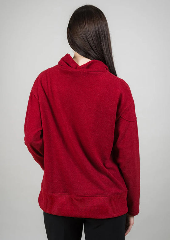 Cowl Neck Sweater with Front Seam Detail - Red