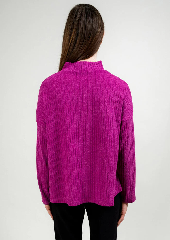 Mock Turtleneck Sweater with Front Seam - Raspberry