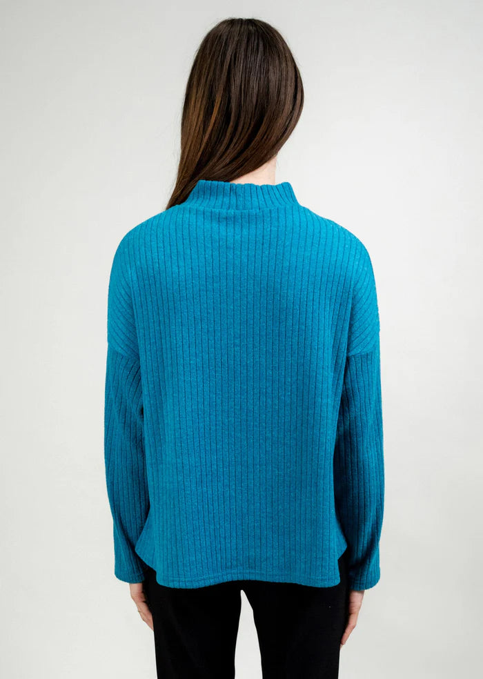 Mock Turtleneck Sweater with Front Seam - Turquoise
