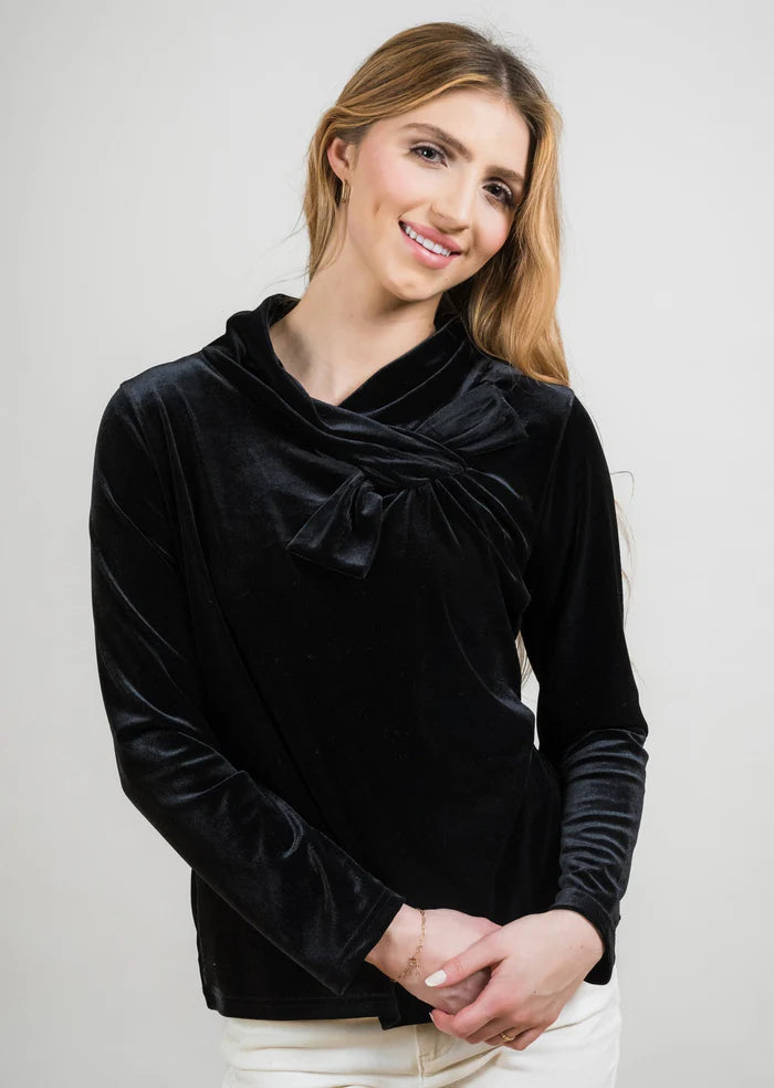 Velvet Bow Neck Top - Black