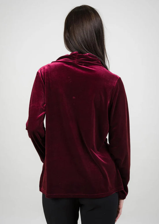 Velvet Bow Neck Top - Burgundy