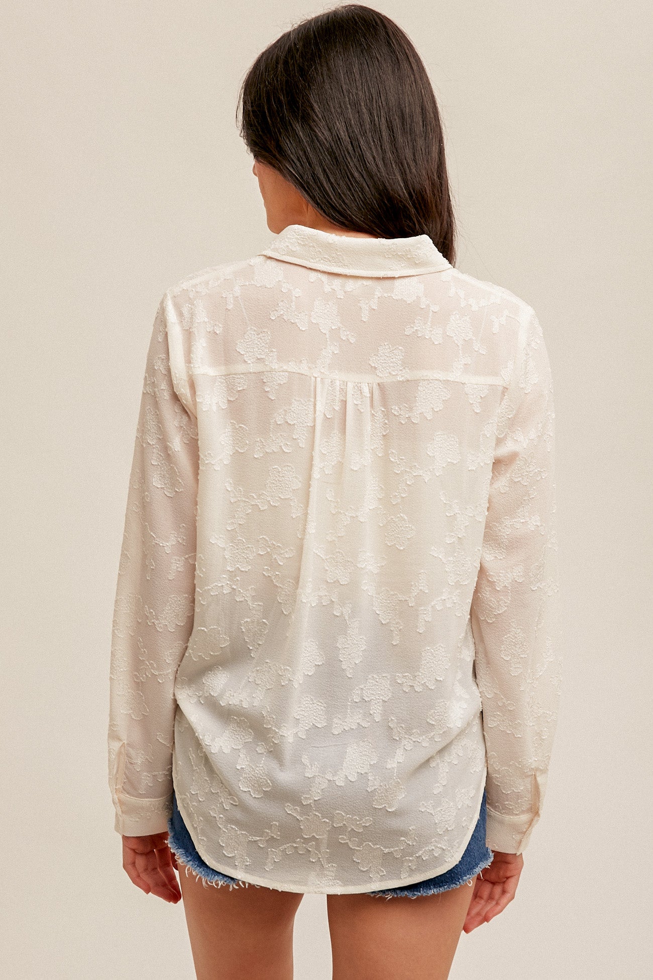 Tie Waist Chiffon Button Down Top - Cream