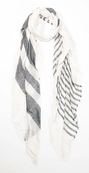 Turkish Linen Scarf - Black/Silver Stripe