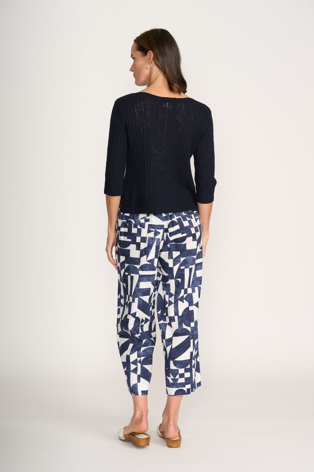 Boat Neck Sweater with 3/4 Sleeves - Black