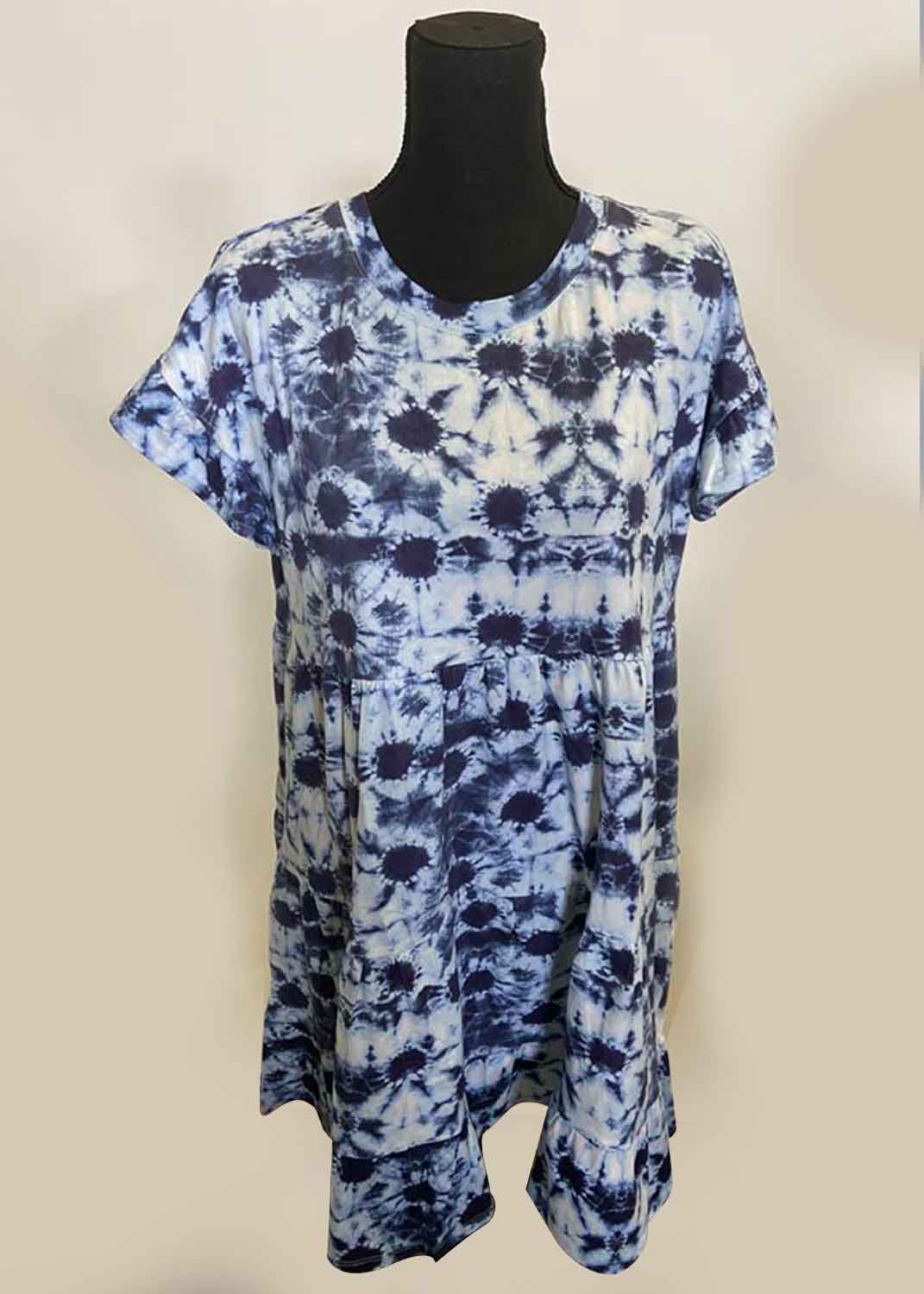 Load image into Gallery viewer, Short Sleeve Tie Dye Layered Dress - Blue
