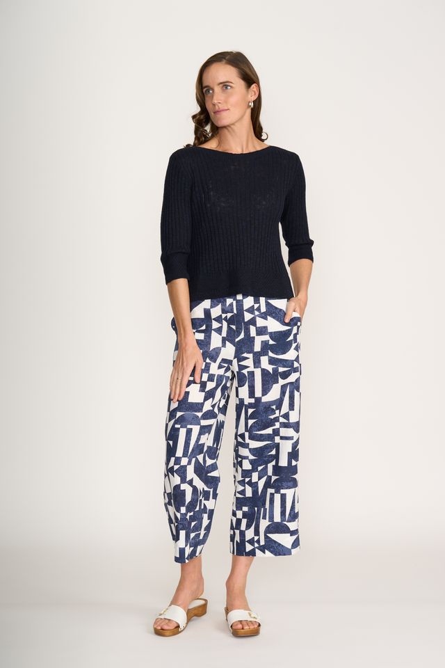 Boat Neck Sweater with 3/4 Sleeves - Black