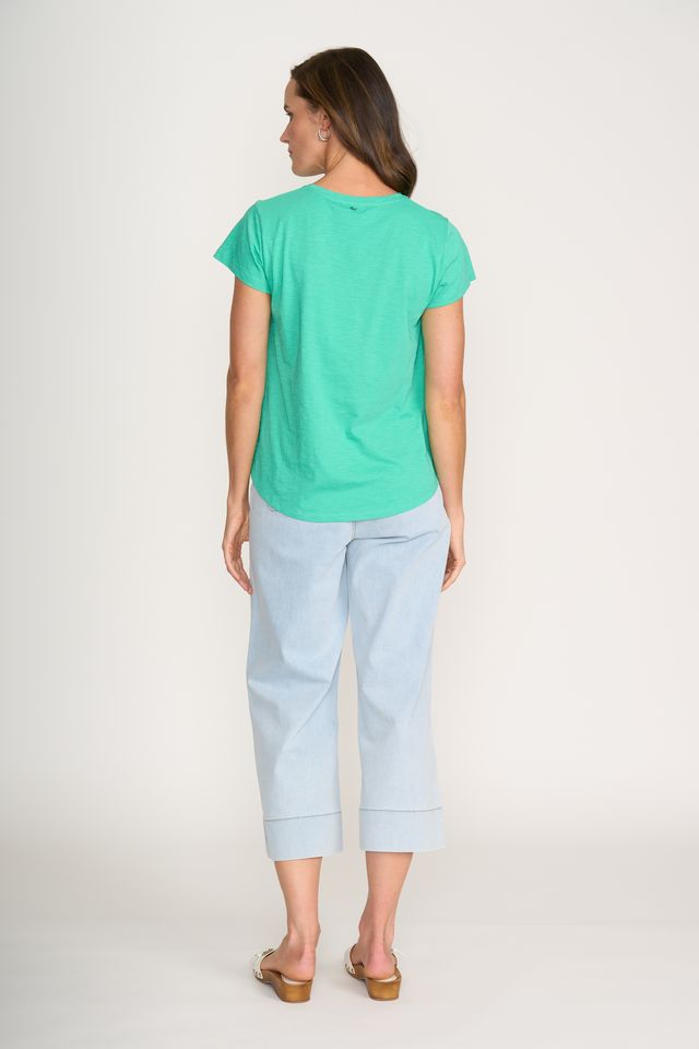 Short Sleeved V-Neck Tee - Aquamarine