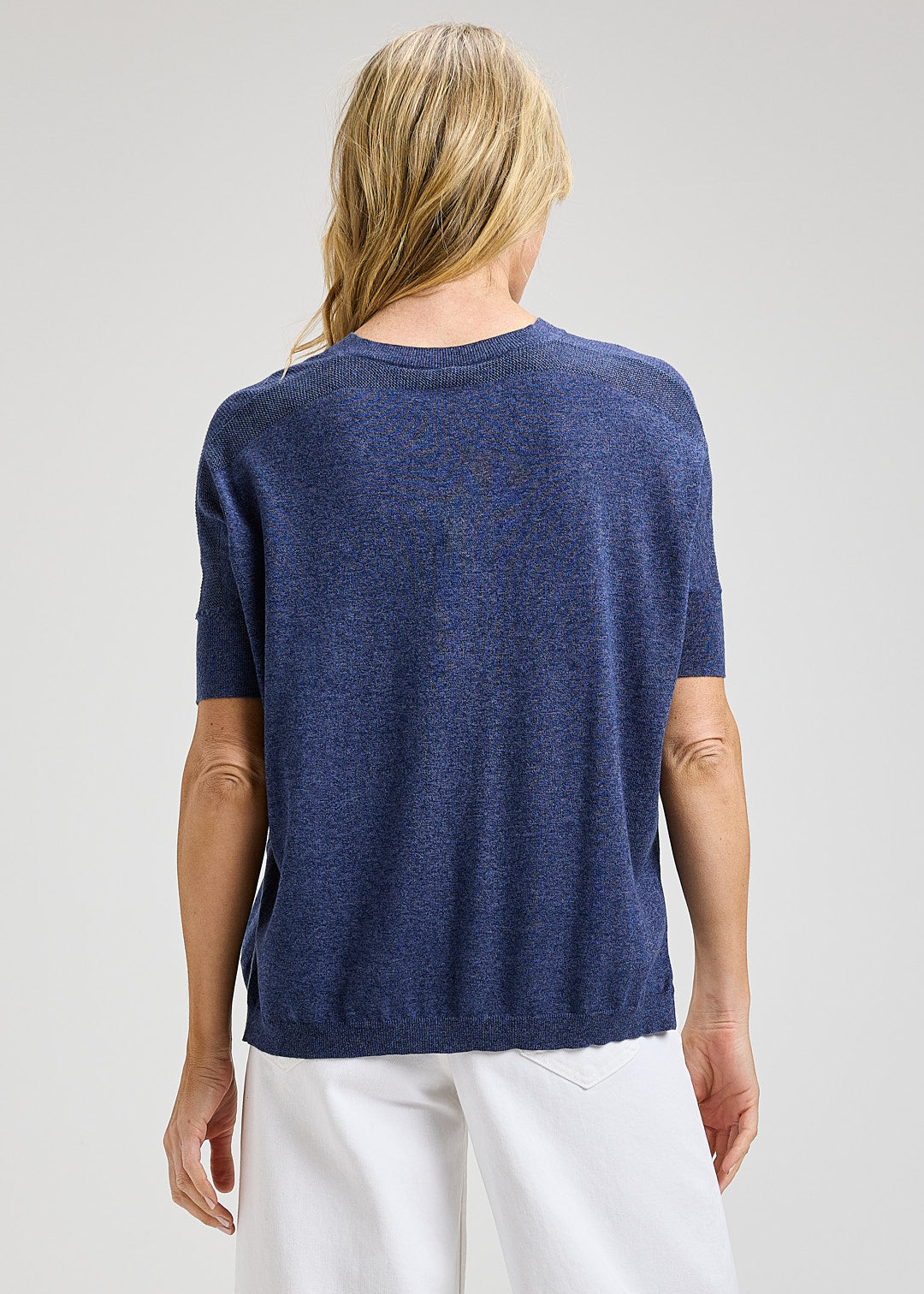 Short Sleeved V-Neck Sweater - Denim
