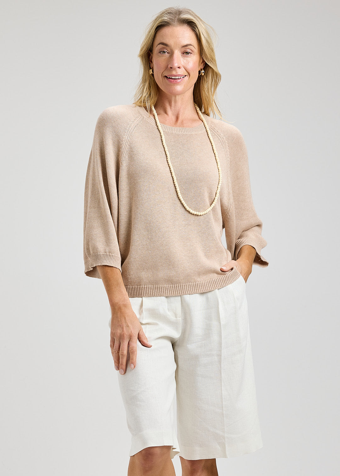 Basic Crew Neck Sweater - Almond