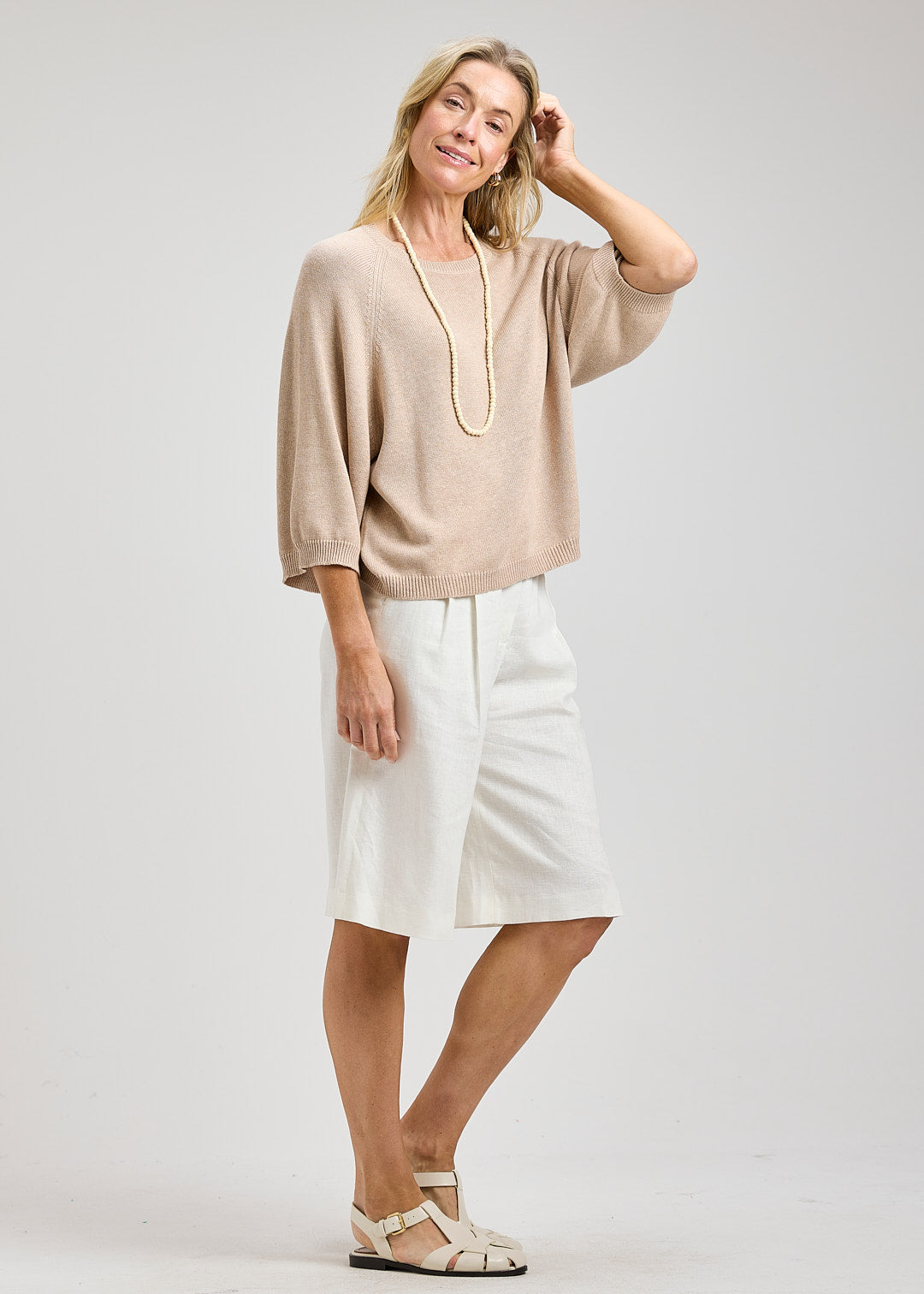 Basic Crew Neck Sweater - Almond