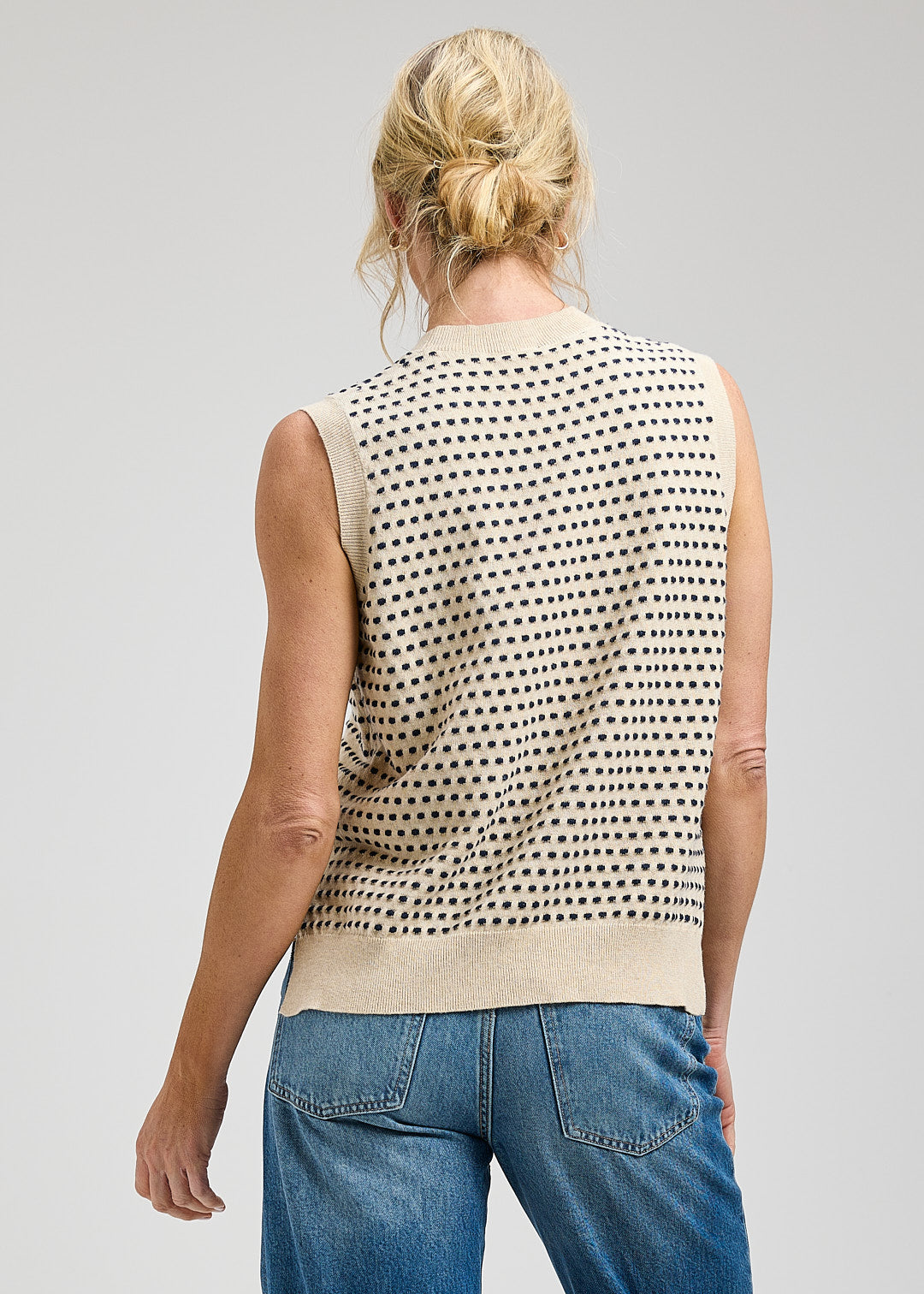 Knit Vest with Black Dots - Oat