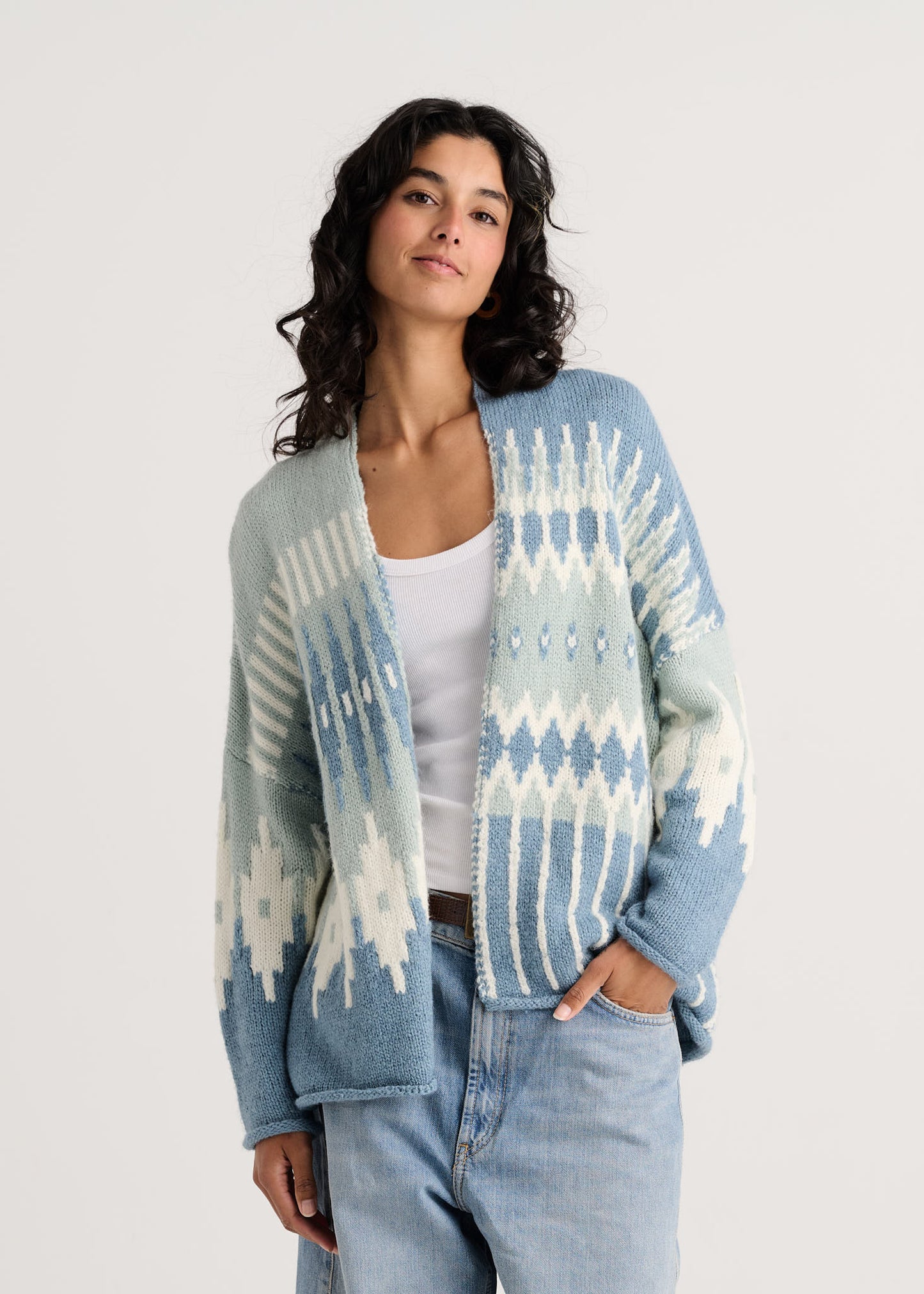 Fair Isle Cardigan Sweater - Blue