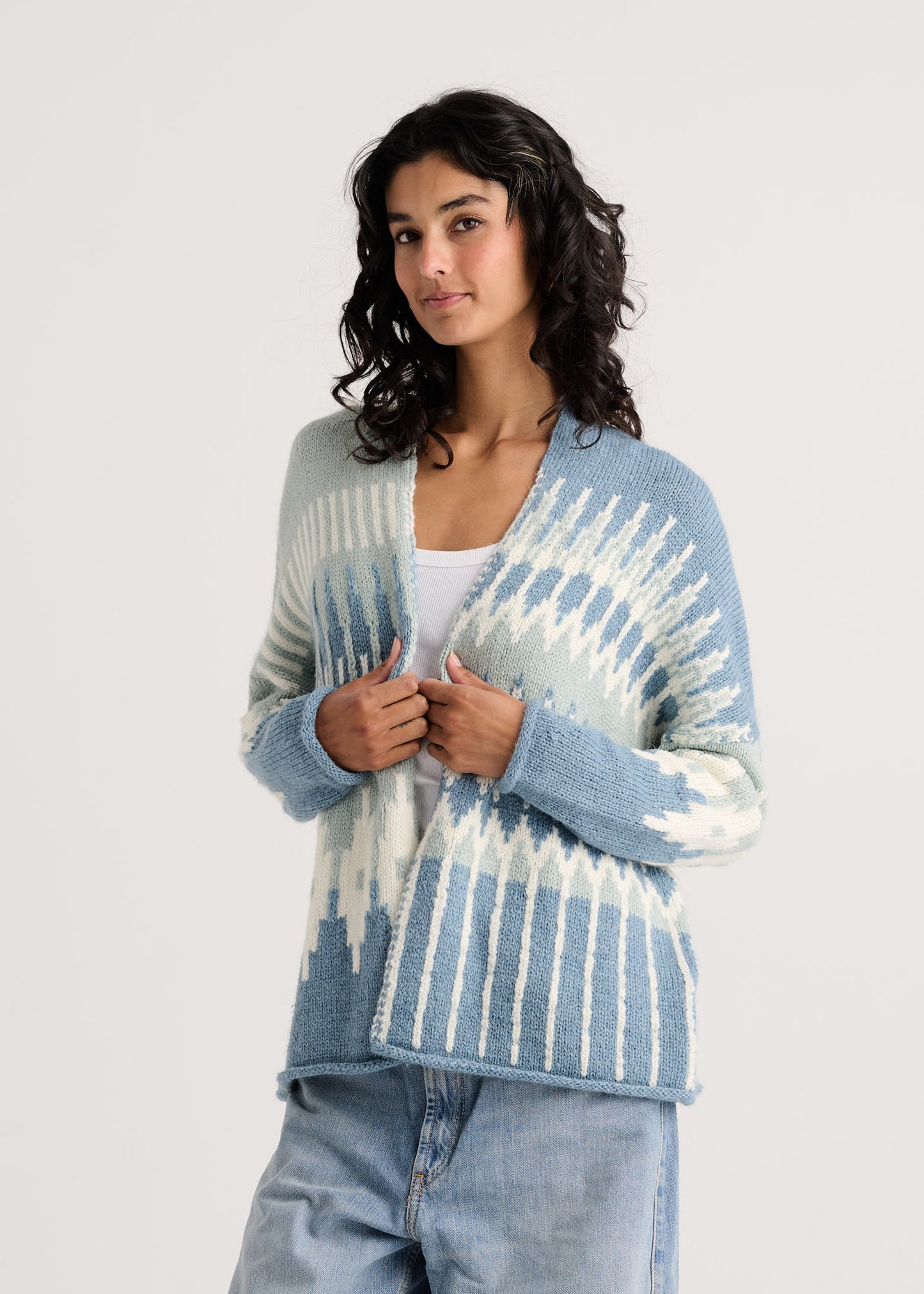 Fair Isle Cardigan Sweater - Blue