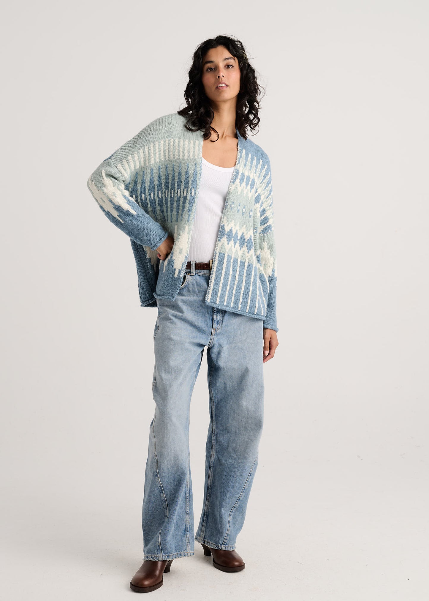 Fair Isle Cardigan Sweater - Blue
