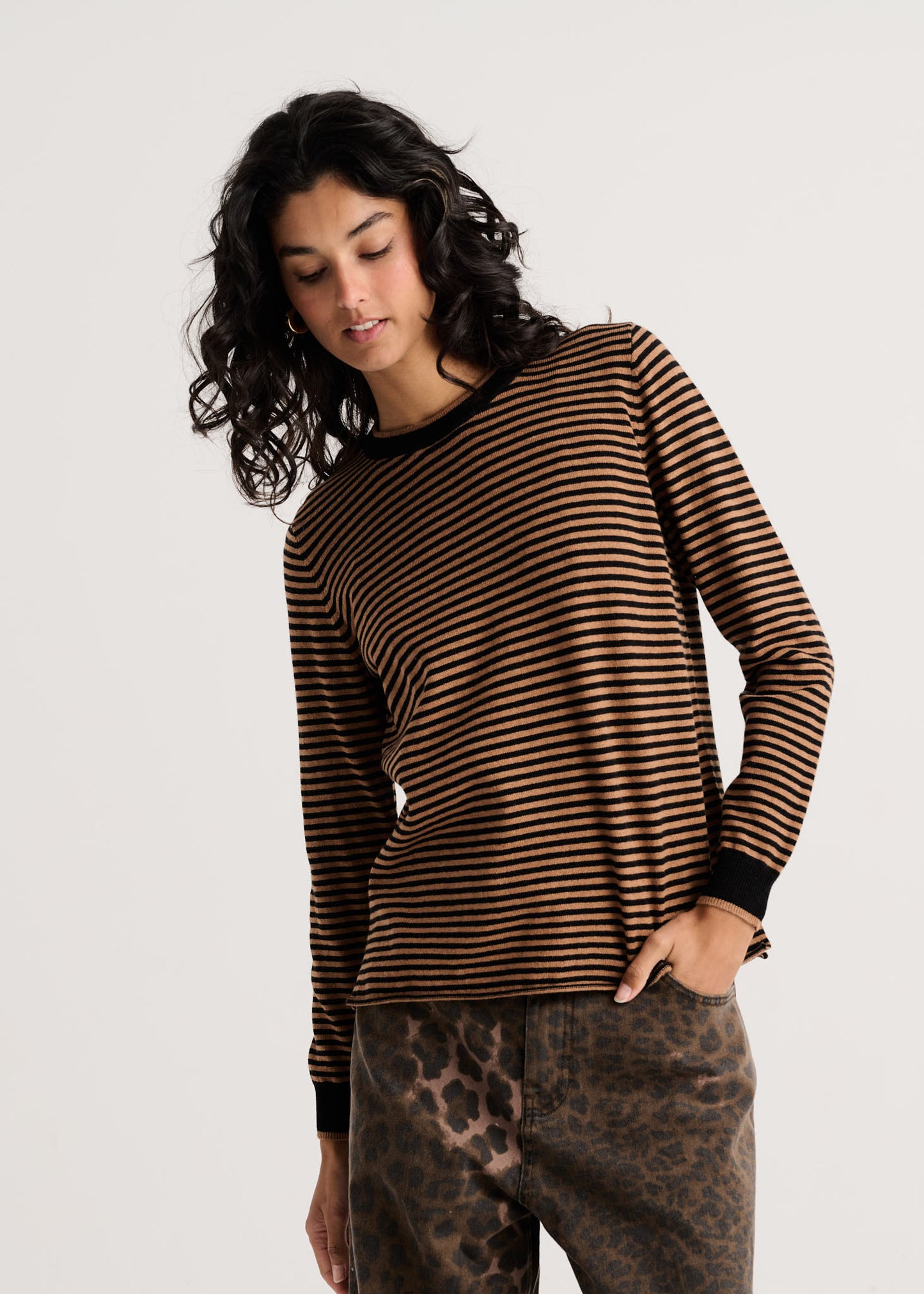 Striped Pullover Sweater - Black/Taupe