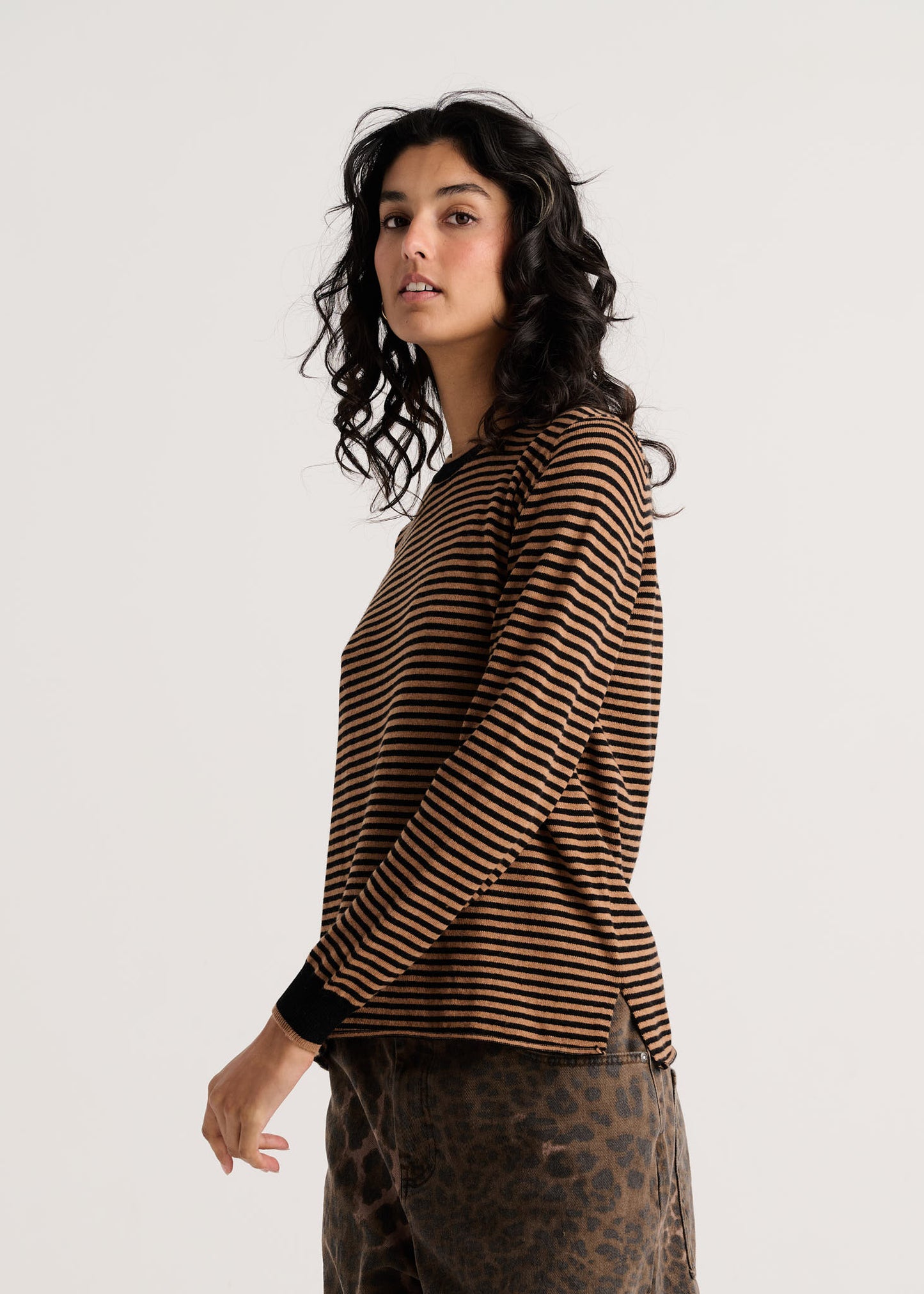 Striped Pullover Sweater - Black/Taupe