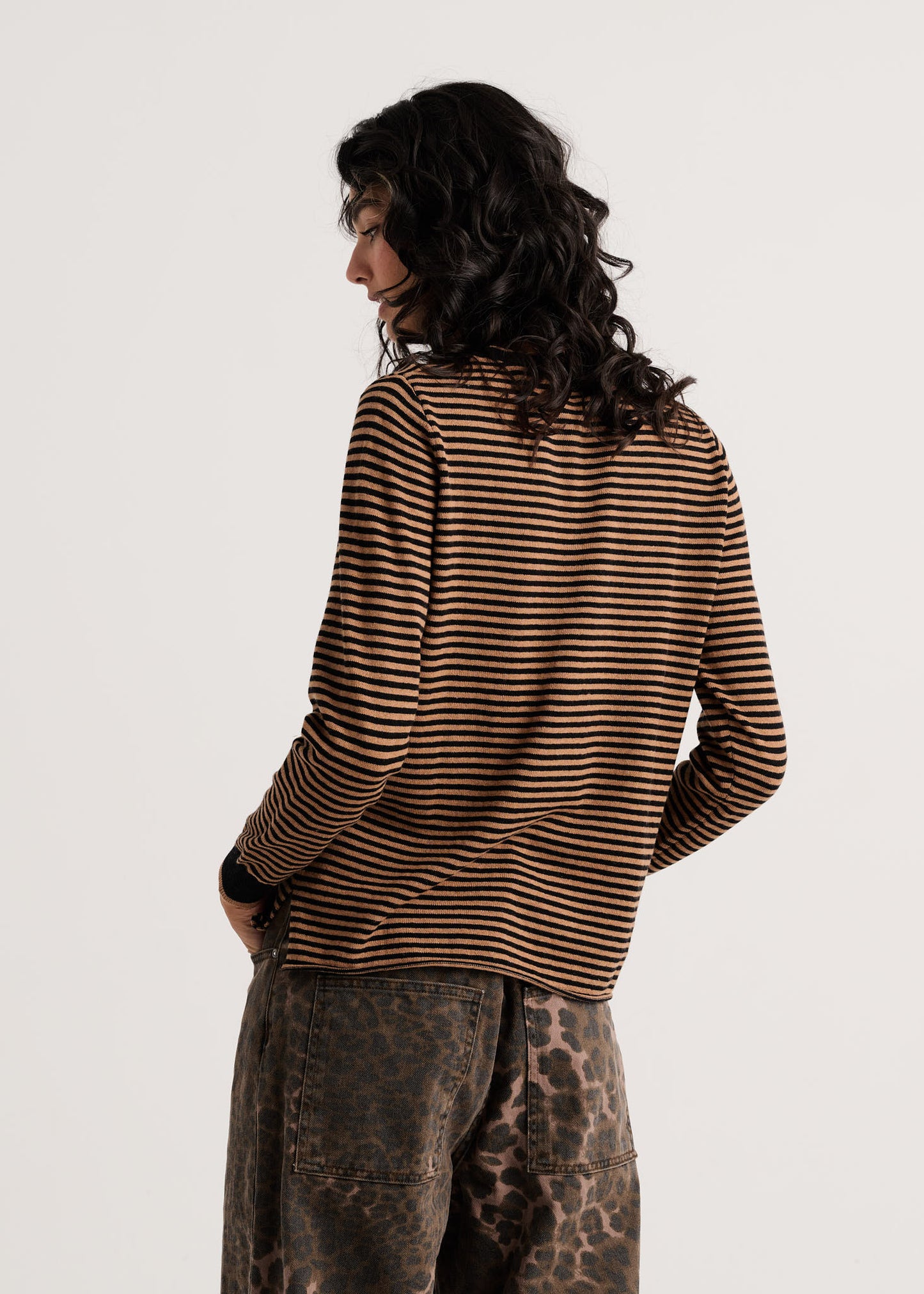 Striped Pullover Sweater - Black/Taupe