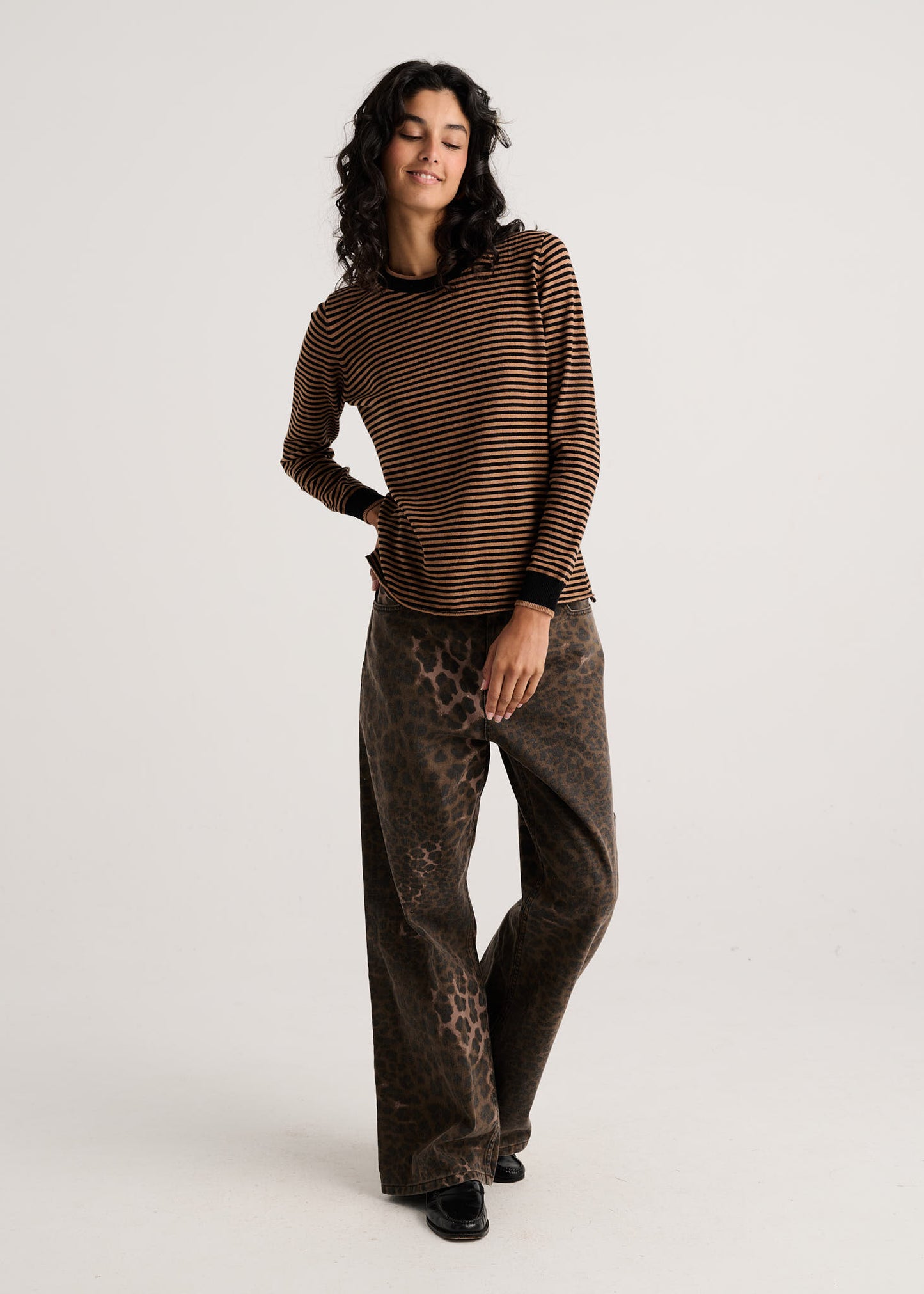 Striped Pullover Sweater - Black/Taupe
