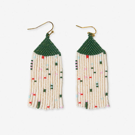 Agnes Fair Isle Confetti Beaded Fringe Earrings - Green